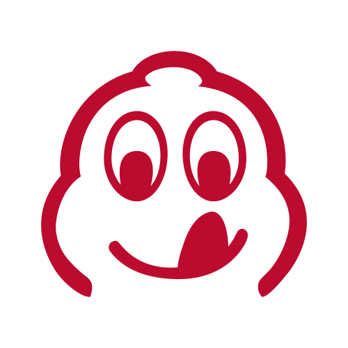 Logo des Michelin-Männchens „Bibendum“, das sich genüsslich die Lippen leckt – Symbol für die Auszeichnung „Bib Gourmand“, die für eine hervorragende Küche mit einem sehr guten Preis-Leistungs-Verhältnis steht.